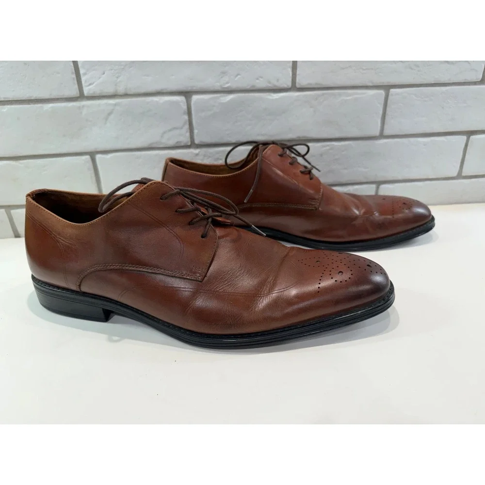 Kenneth Cole Abbott Lace Up Mens 12M Brown Leather Medallion Toe Oxford AB0011